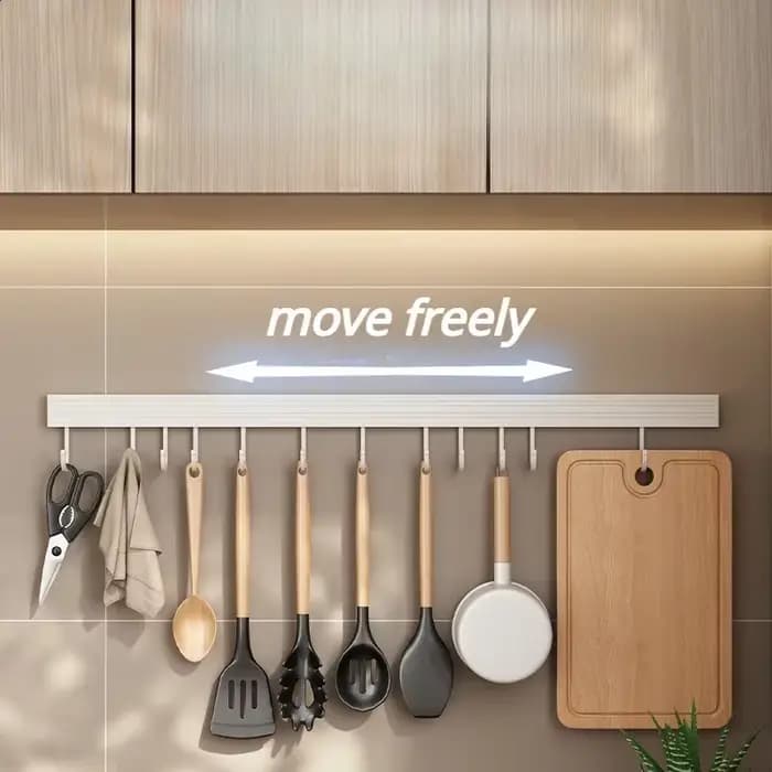 Étagère de rangement murale pour cuisine sans perçage avec crochets mobiles et support pour cuillères, organisateur d'accessoires de cuisine