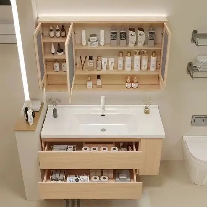Vanité de salle de bain flottante avec lavabo intégré en céramique