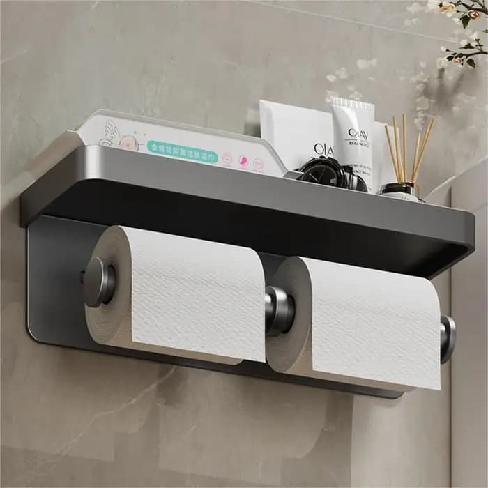 Grand Porte-Rouleau de Papier Toilette Mural avec Rangement