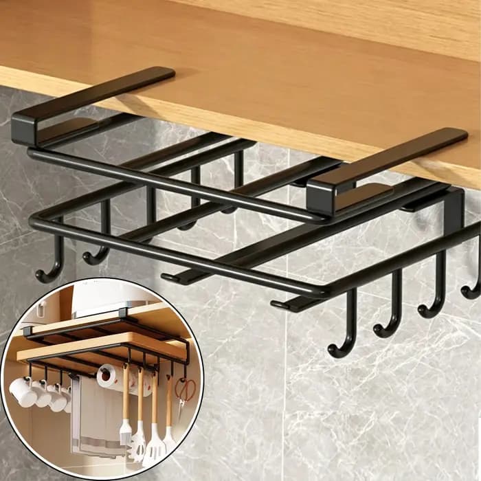 Organisateur de cuisine gain de place pour la maison, support suspendu sous l'armoire avec crochets pour serviettes, planches à découper, couvercles de casseroles, rangement portable