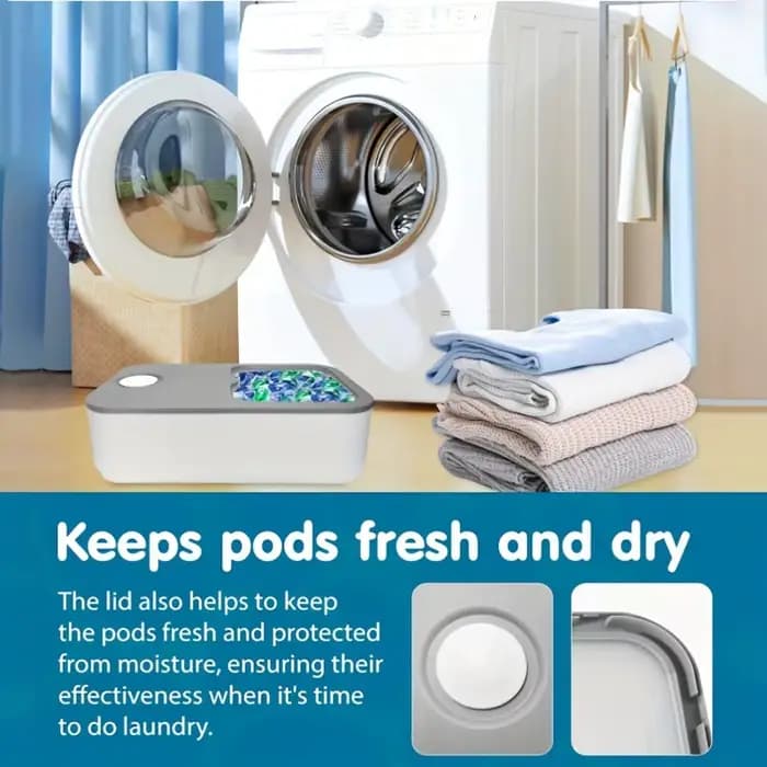 Récipient à dosettes à linge avec couvercle coulissant