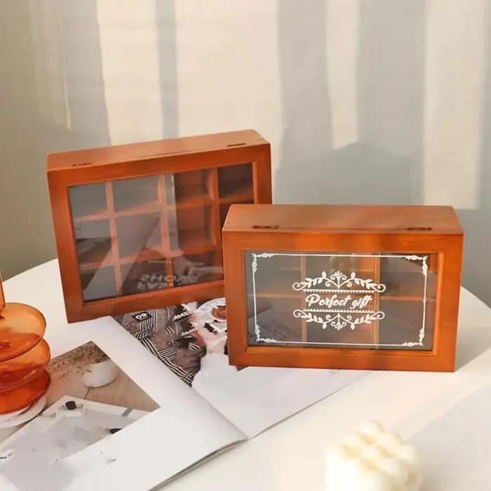 Boîte à thé en bois, boîte de rangement nordique rétro polyvalente