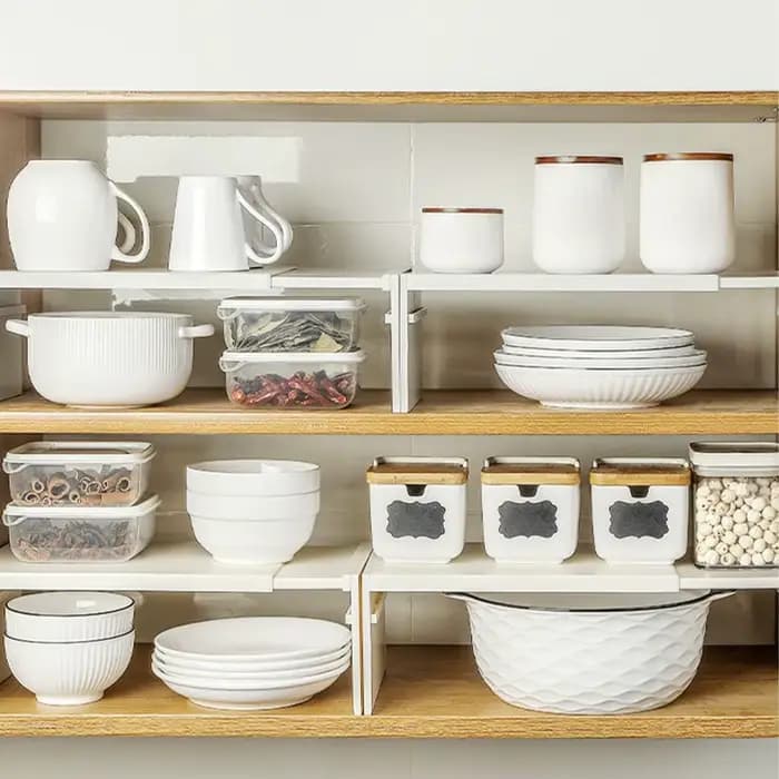 Étagère de cuisine extensible et empilable pour comptoir et armoire