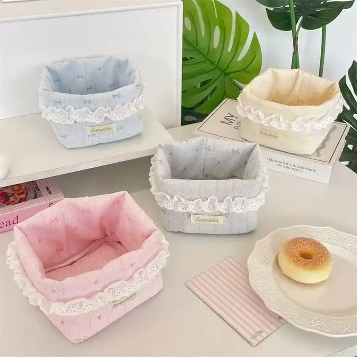 Nouveau panier de rangement en denim style coréen Ins, panier de rangement rectangulaire pour bureau, panier de rangement en dentelle patchwork, cadeau Ins