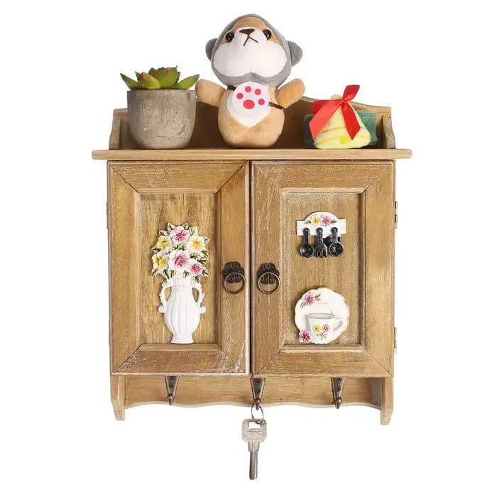 Pour la maison salon décor rétro en bois Double portes boîte à clés organisateur support 9 crochets clé armoire