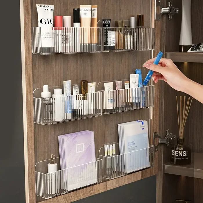 Étagère de rangement transparente pour cosmétiques : organisateur mural de salle de bain pour maquillage