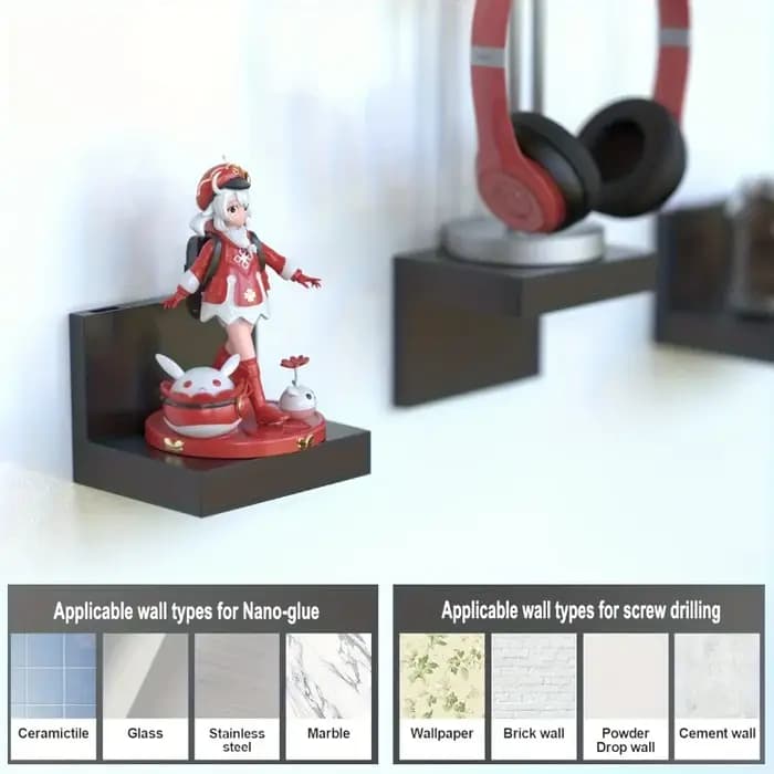 5 étagères flottantes murales noires - Petits présentoirs de 2 pouces pour le rangement et la décoration du salon