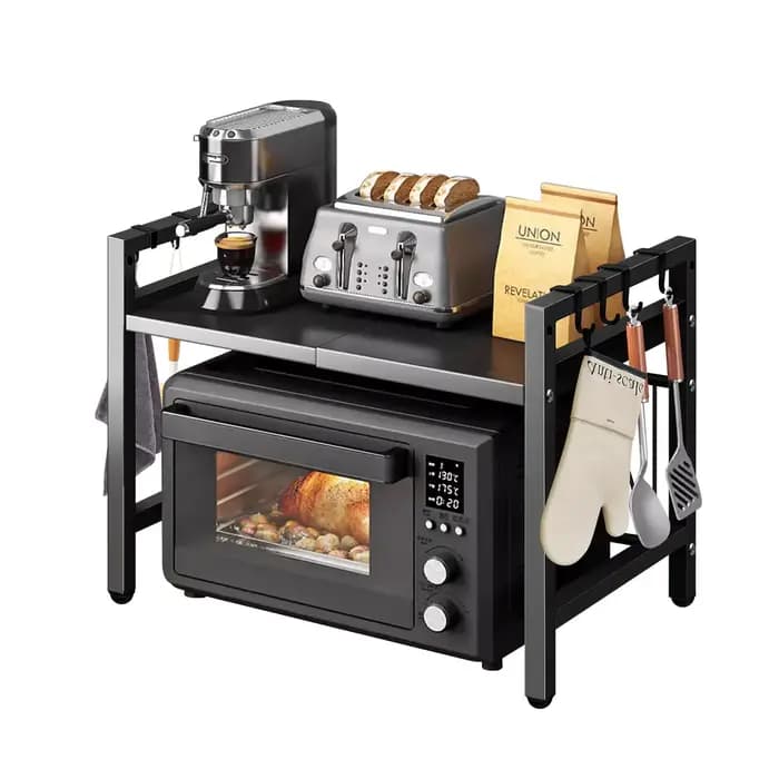 1pc Organiseur d'étagère extensible pour micro-ondes 42-64cm, Organiseur de comptoir pour micro-ondes résistant à l'humidité et à la rouille, Rangement de vaisselle