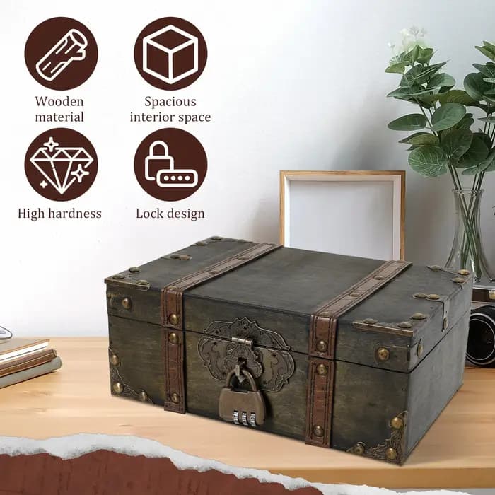 Boîte à bijoux en bois Vintage avec serrure à combinaison coffre au trésor Antique