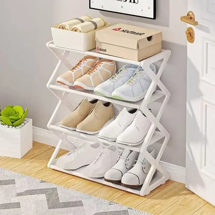 Étagère à chaussures pliable à 4 niveaux en forme de X