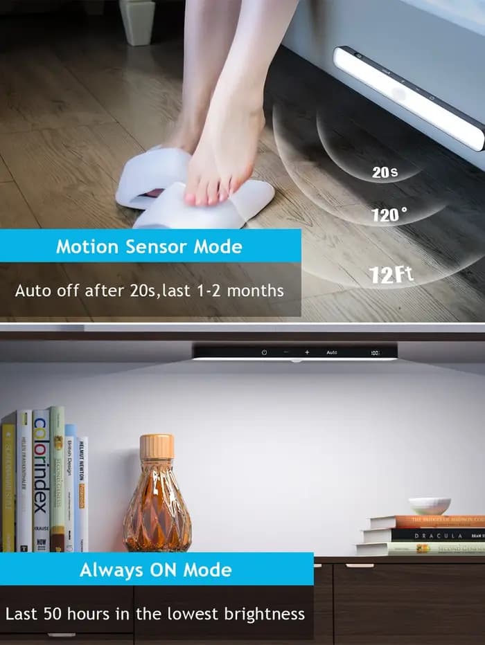 Lumières d'armoire WILLED, affichage de batterie Rechargeable, 60 LED, capteur de mouvement, lumière d'armoire, veilleuse à commande tactile à intensité variable
