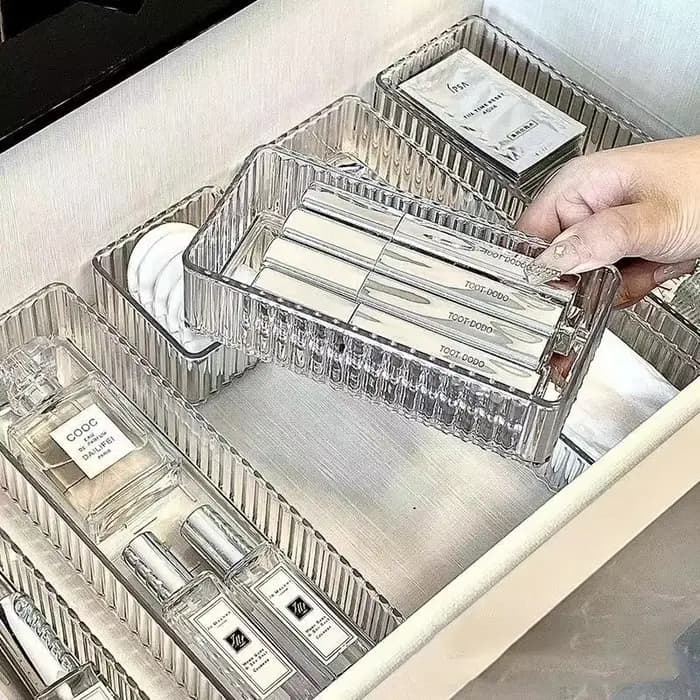 Plateaux de rangement modulaires transparents pour maquillage