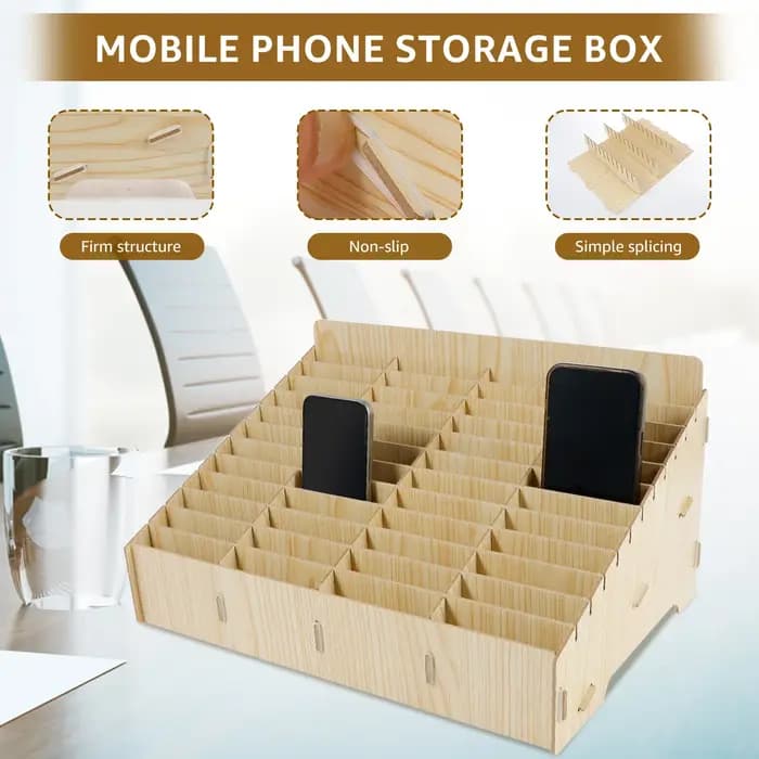 Boîte de rangement en bois pour téléphone portable