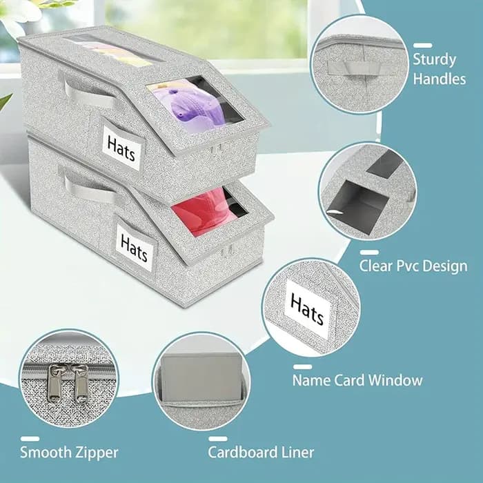 Boîte de rangement pour chapeaux avec fenêtre transparente Organisateur pliable pour accessoires chapeau anti-poussière