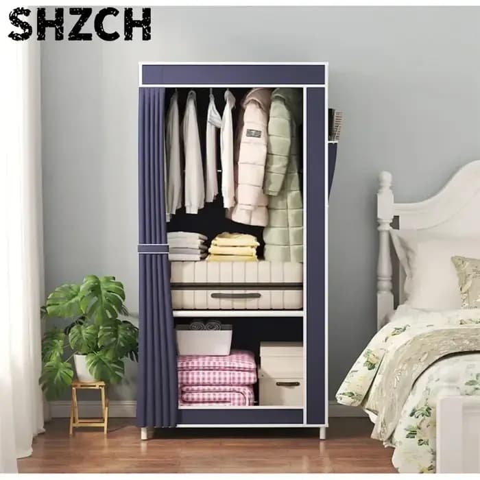 Armoire simple pliable anti-poussière, penderie portable, meuble de rangement minimaliste pour chambre à coucher, organisateur de vêtements en tissu sur pied