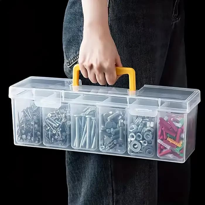Boîte de rangement portable pour 7 pièces d'outils, boîte organisatrice transparente pour composants