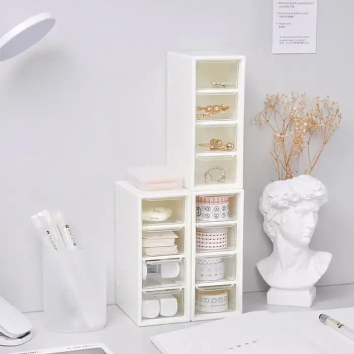 Boîte de rangement cosmétique de bureau blanche avec 4 unités MELUnits