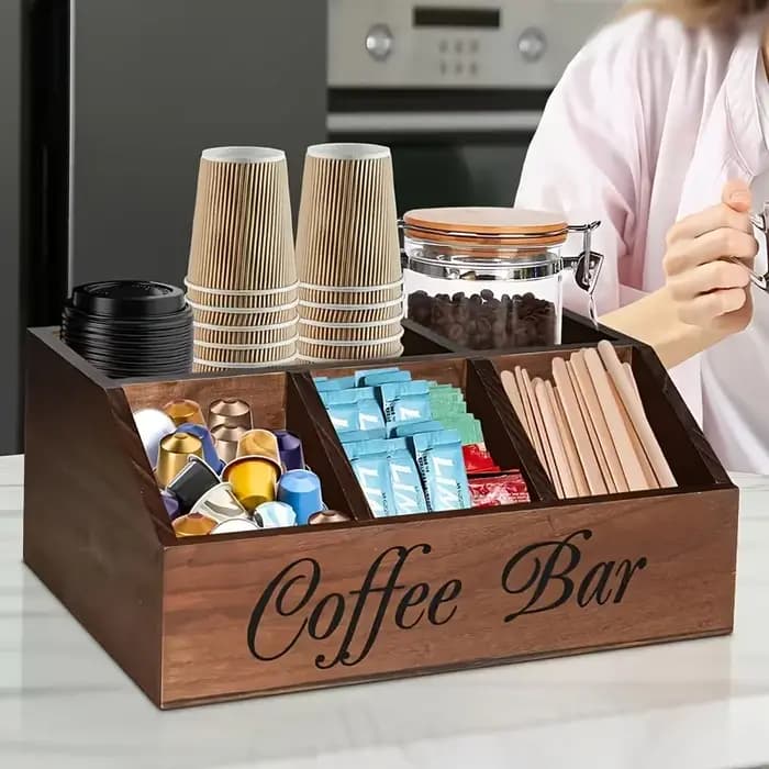 Boîte de rangement pour café de qualité supérieure | Organisateur multifonction en bois classique pour accessoires