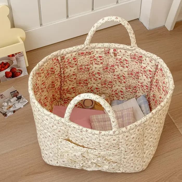 Bac de rangement pour linge pastorale en tissu avec poignées faciles à transporter
