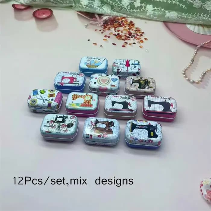 Mini boîtes de rangement en métal sur le thème de la couture, 12 pièces, organisateur artisanal rétr