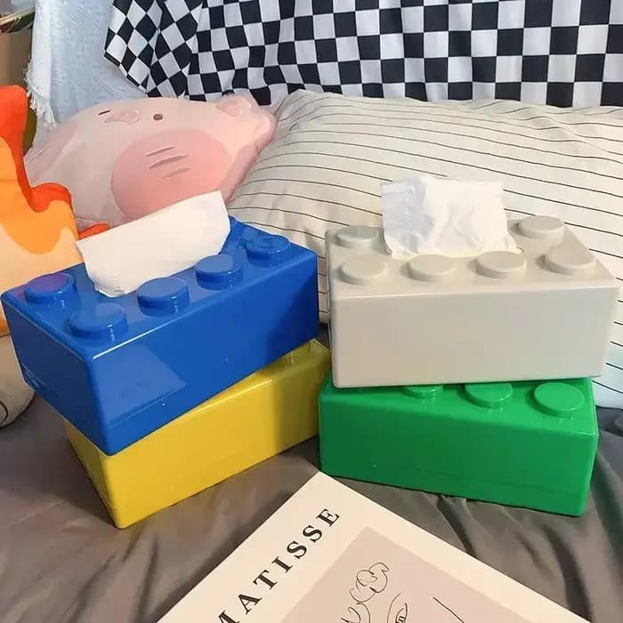 Boîte à mouchoirs créative, bloc de construction de dessin animé, boîte à mouchoirs avec une valeur esthétique élevée pour serviettes domestiques, boîte de rangement à tiroir en papier