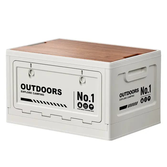 Boîte de rangement pliable avec couvercle en bois