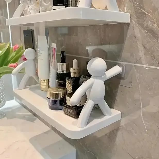 Étagères murales modernes en plastique avec figurines humanoïdes, support de rangement à plusieurs niveaux pour salle de bains, cuisine ou salle de bains, étagères de décoration