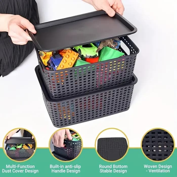 Paniers de rangement en plastique modernes avec couvercle empilable