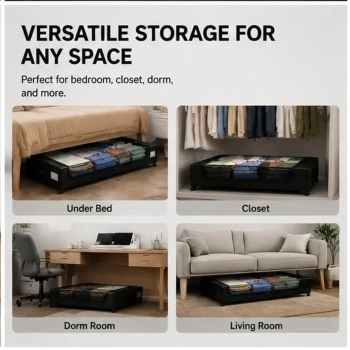 Conteneur de rangement sous le lit avec roulettes