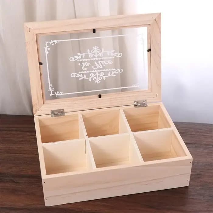 Boîte à thé en bois de haute qualité à 6 compartiments