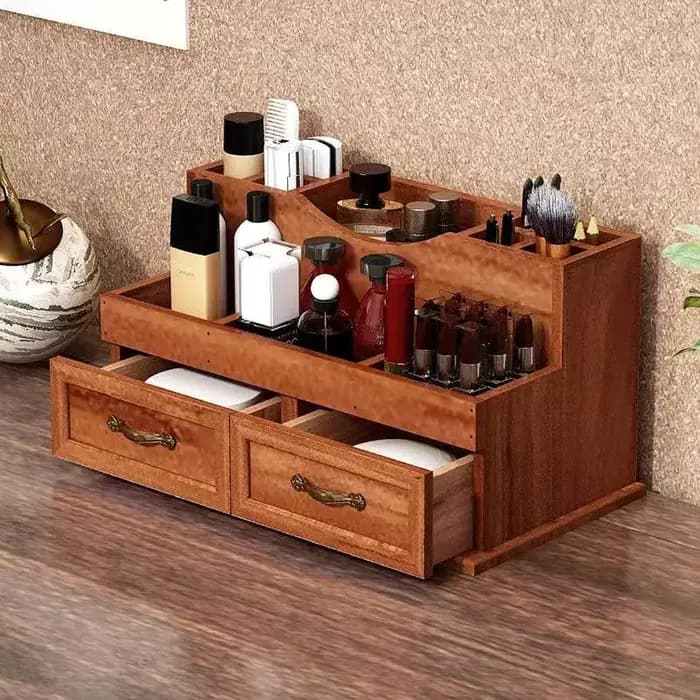 Organisateur de bureau en bois d'inspiration vintage – Vieurs compartiments pour cosmétiques et fournitures
