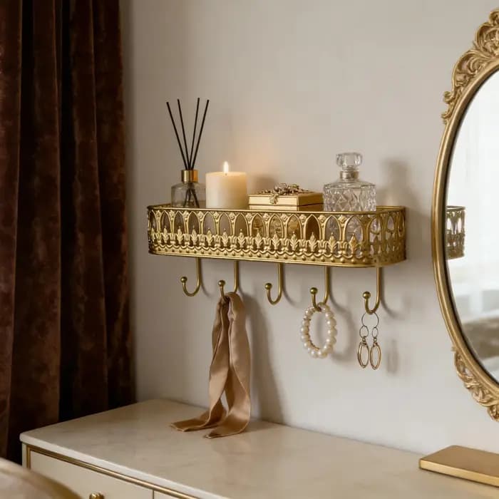 Étagère murale vintage en métal avec 5 crochets