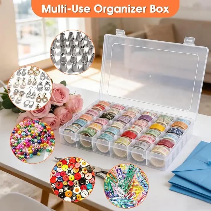 Boîte de rangement en plastique transparent à 36 compartiments - Avec séparateurs amovibles - Organisateur portable