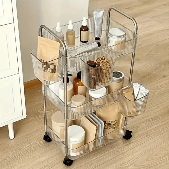 Chariot de rangement mobile transparent à 3 niveaux pour la maison