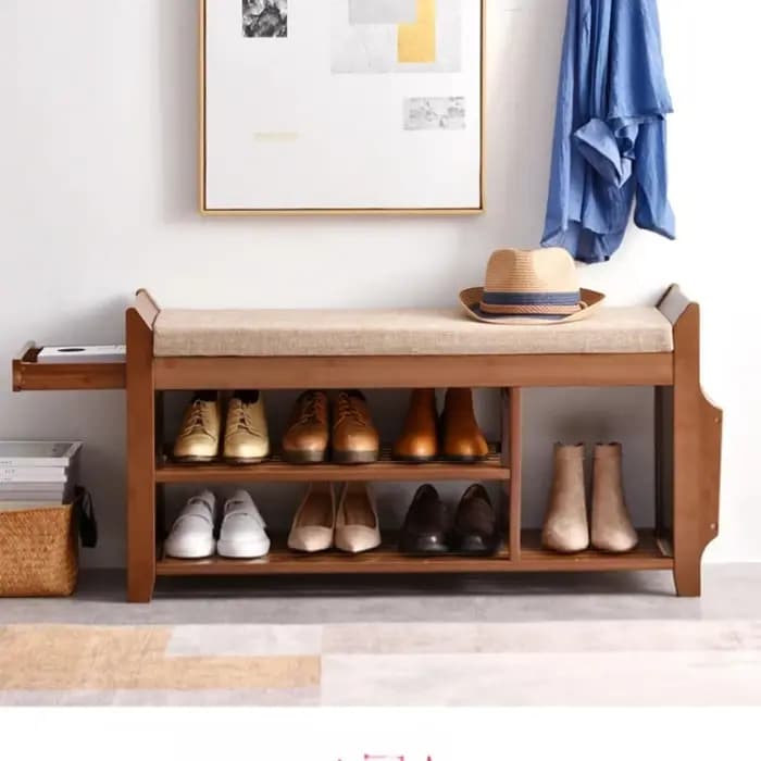 Banc de rangement de chaussures en bambou avec tiroir