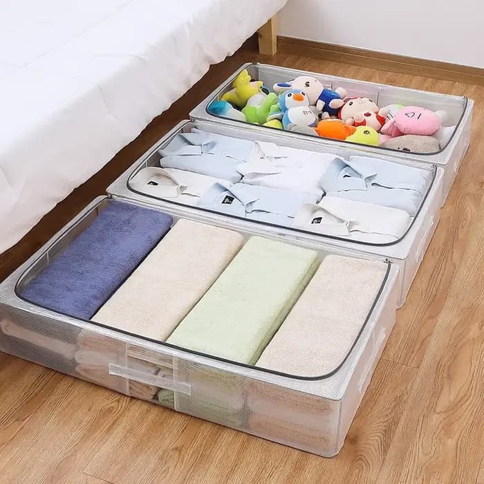 Cadre en acier épaissi PVC Transparent grande capacité sous le lit boîte de rangement tissu Art résistant à l'humidité