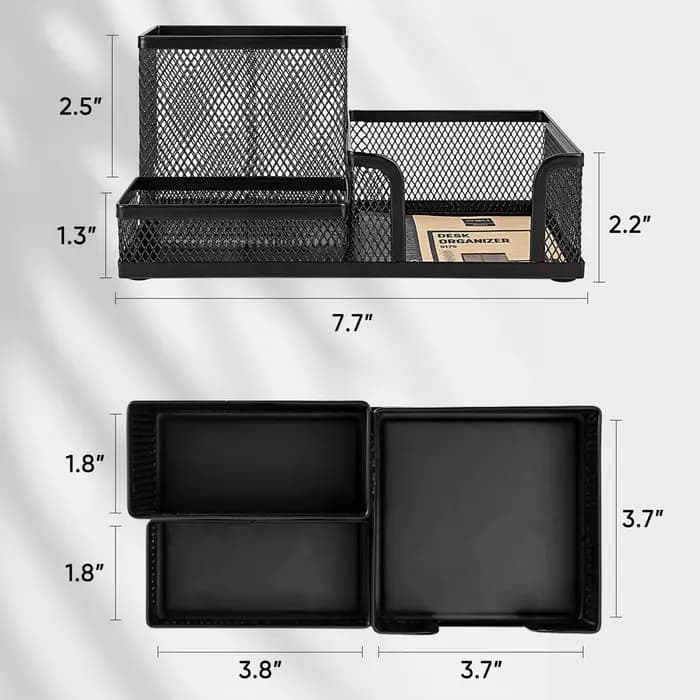 Organisateur de bureau en maille noire – Rangement à 3 niveaux avec porte-crayons et paniers