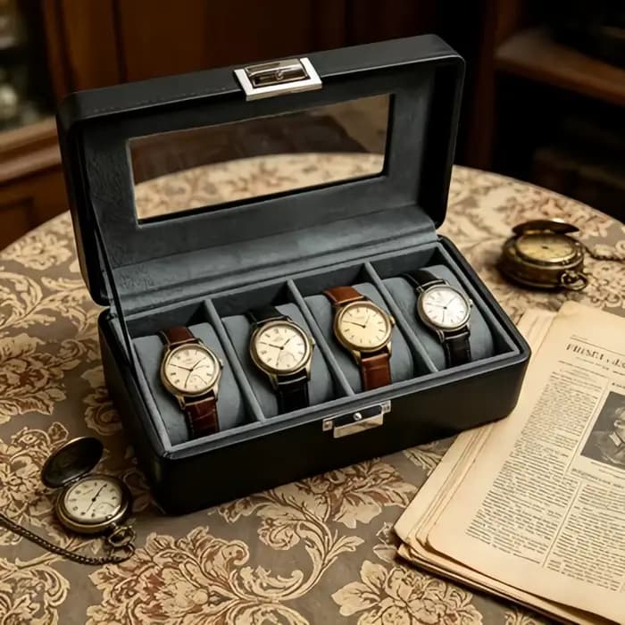 Organisateur de rangement pour montres de collection, boîte à montres en cuir verrouillable à 4 emplacements + 2 boîtes à bijoux pour la maison et les voyages