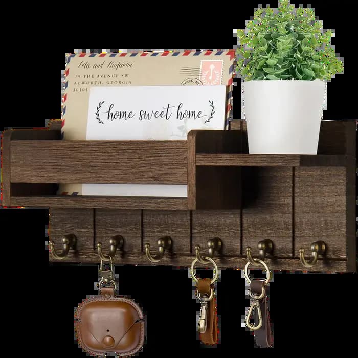 Porte-clés décoratif et organisateur de courrier avec 6 crochets pour clés