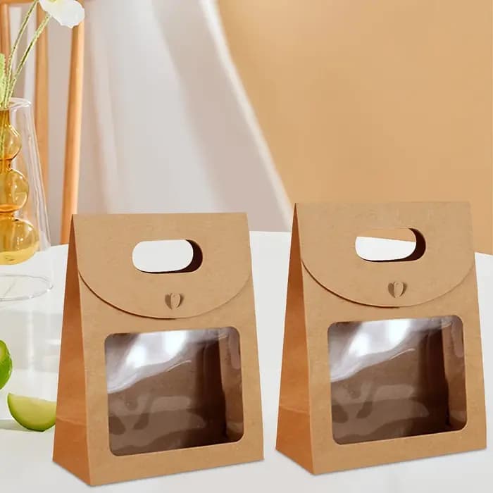 Boîtes en papier Kraft marron avec fenêtres transparentes