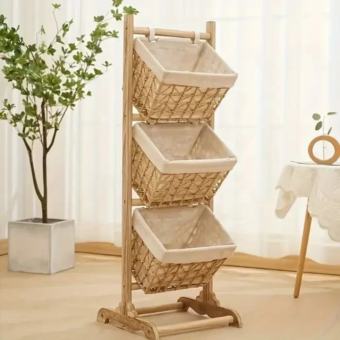 Étagère de rangement en rotin sur pied pour chambre à coucher et salon