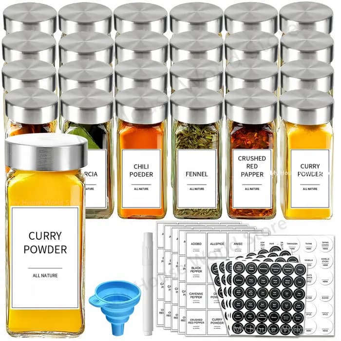 Pots à épices en verre avec récipients d'assaisonnement à épices en acier inoxydable, salière et poi