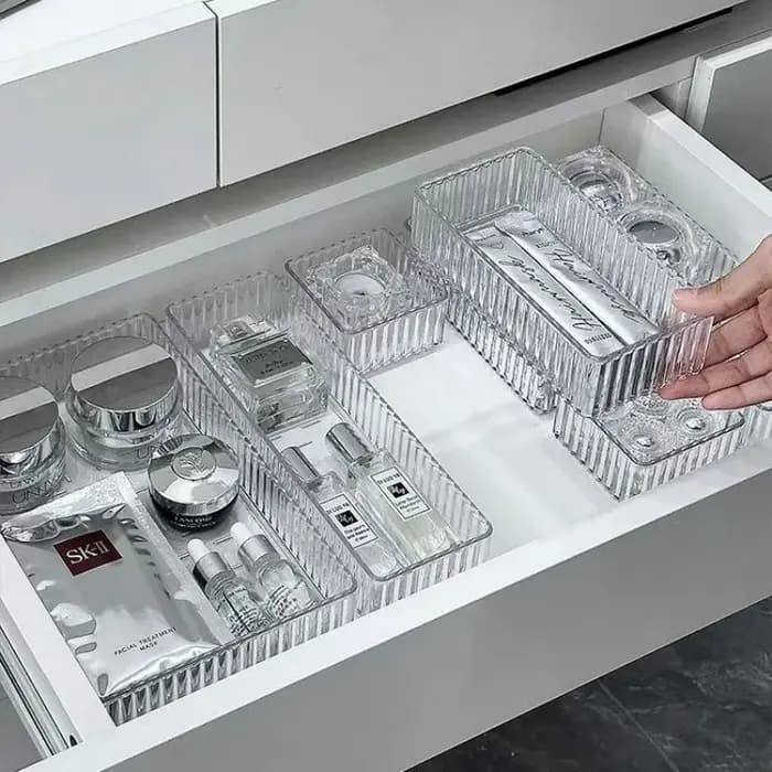 Plateaux de rangement modulaires transparents pour maquillage