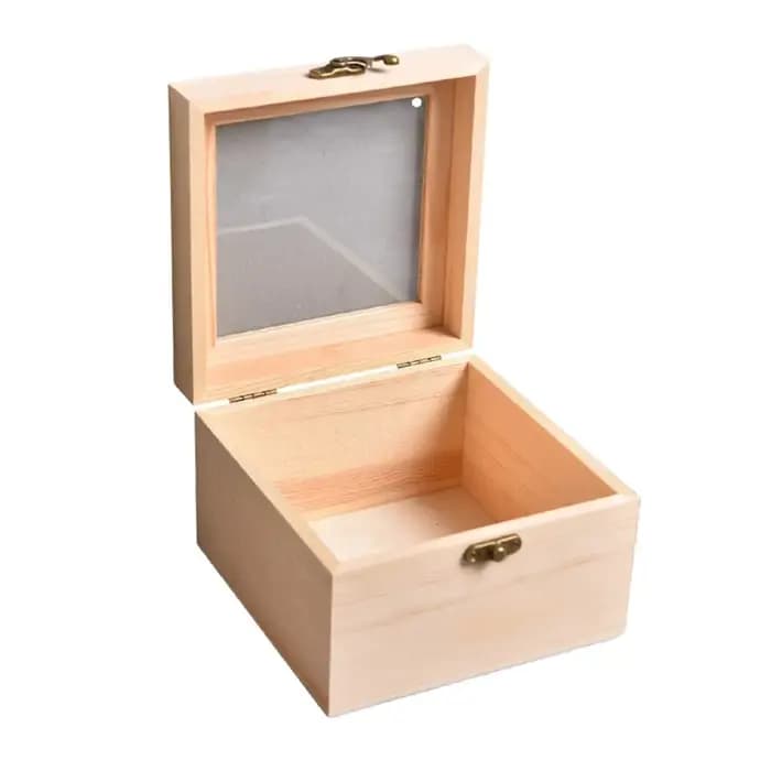 Boîtes de rangement carrées à charnière en bois