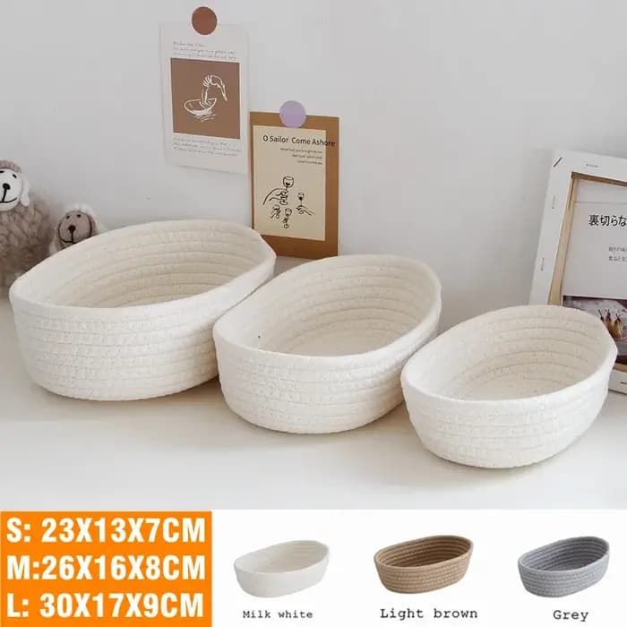 Panier de rangement en corde de coton tressée style nordique pour bureau