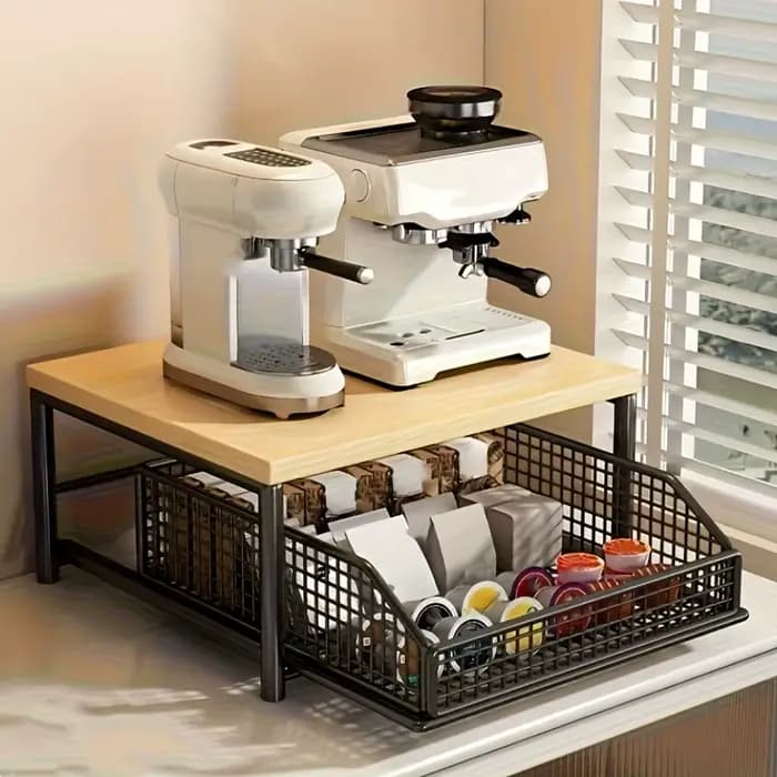 Étagère de rangement de cuisine à 2 niveaux - avec tiroirs + paniers en maille