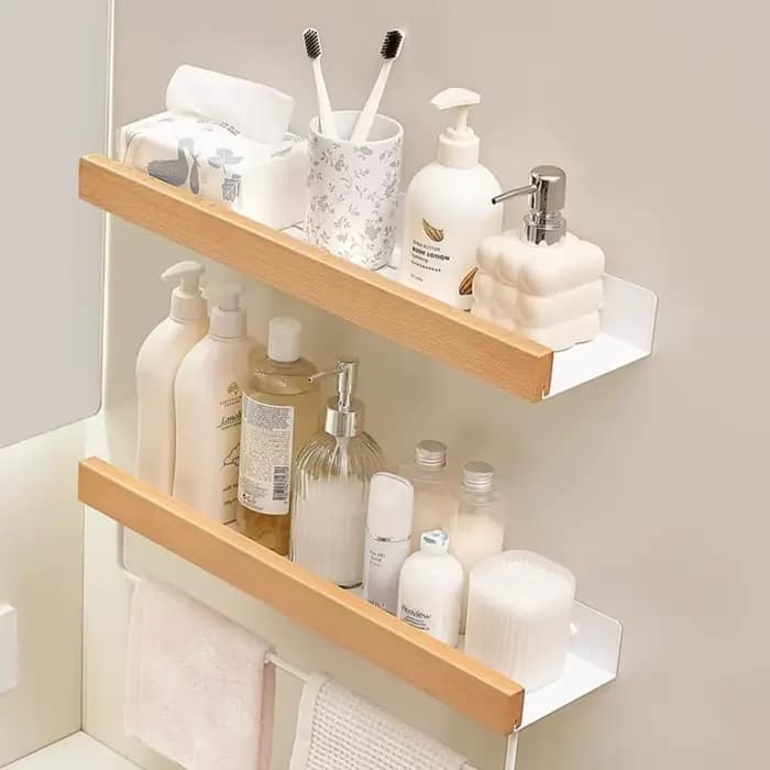 Étagères de rangement de salle de bain en bois