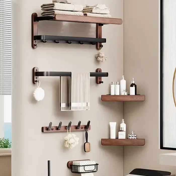 Porte-serviettes de salle de bain en noyer