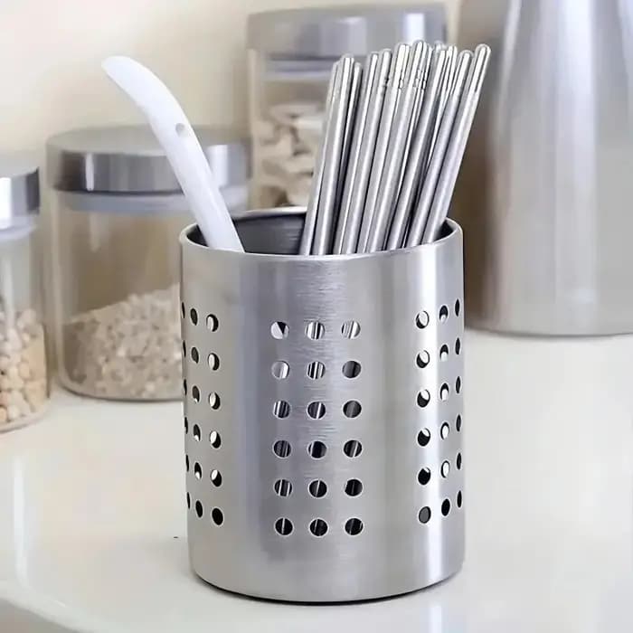 Boîte de rangement pour baguettes cylindriques en acier inoxydable, 1 pièce, adaptée aux cuisines domestiques, aux restaurants et aux dortoirs