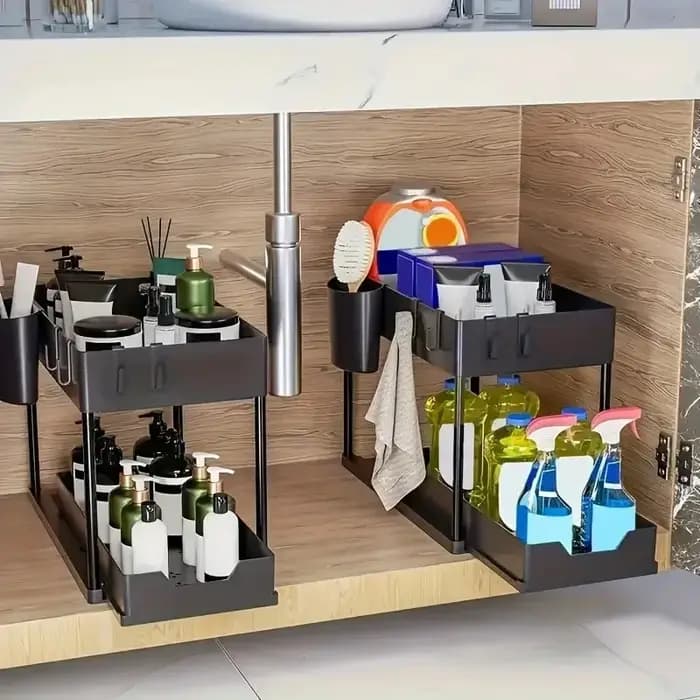 Organisateur d'évier de cuisine multifonction à 2 niveaux